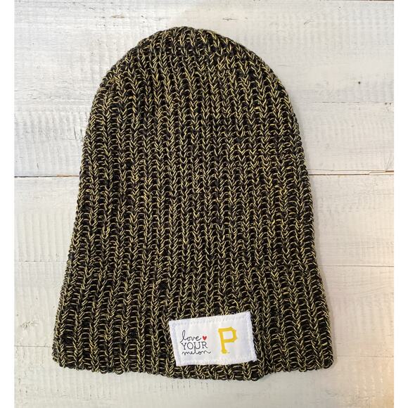Love Your Melon Woven Knit Beanie Slouch Hat Black & Gold Pitsburgh Steelers NFL - Picture 2 of 11